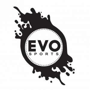 beyaz arka plan üzerinde evo sports profesyonel paintball ve airsoft logosu